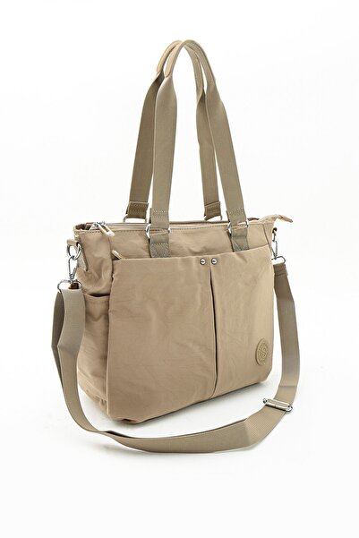 Sanmorris حقيبة يد وكتف نسائية باللون البيج - متعددة الأقسام ومقاومة للماء