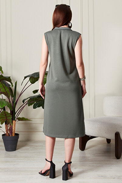 Jack Morino Kadın Polo Yaka Kolsuz Midi Elbise