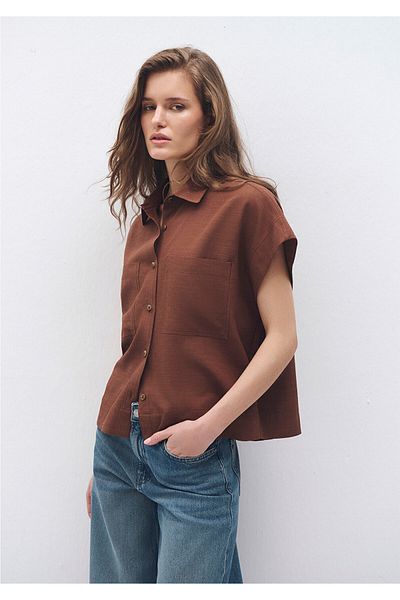 Mavi Λινάρι μεικτό καφέ πουκάμισο Loose Fit / Loose Relaxed Fit 1211090 -90437