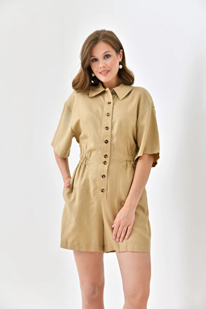 Park Karon Жіночий комбінезон з короткими рукавами, еластичним поясом і ґудзиками