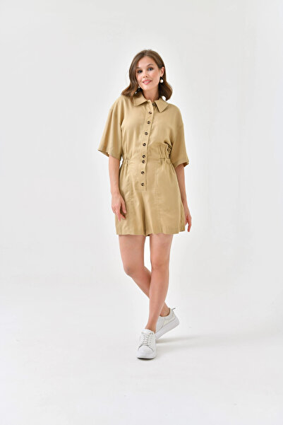 Park Karon Жіночий комбінезон з короткими рукавами, еластичним поясом і ґудзиками