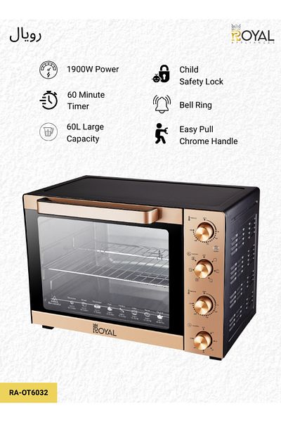 Royal Electric Oven Toaster | Capacity: 60 Liter | Power: 220-240V 50/60Hz | Watts: 1900W With BS pl