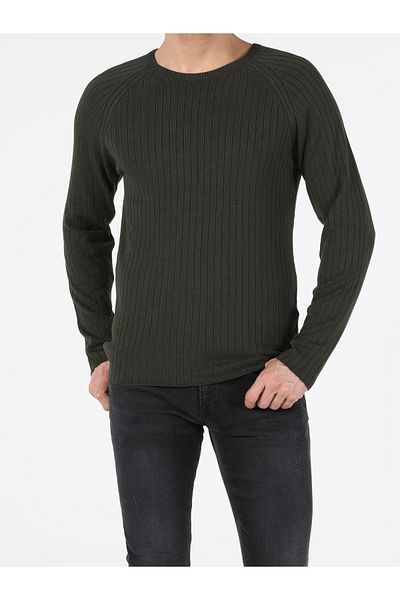 Colin's Мъжки зелен пуловер с обло деколте Slim Fit