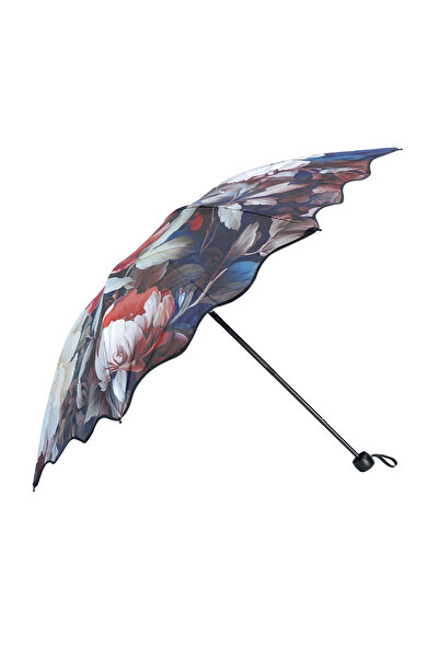 Wexta Uv 50 Dışı Ve Içi Büyük Çiçek Desenli 8 Telli Şemsiye Bordo