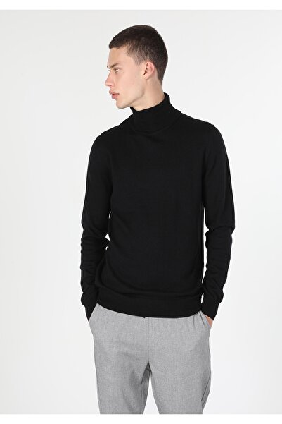 Colin's Ανδρικό μαύρο πουλόβερ με ζιβάγκο Slim Fit Jacquard