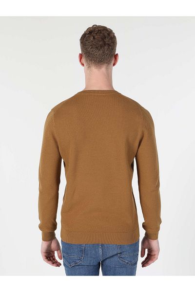 Colin's Regular Fit Round Neck Jacquard Men's Brown Sweater