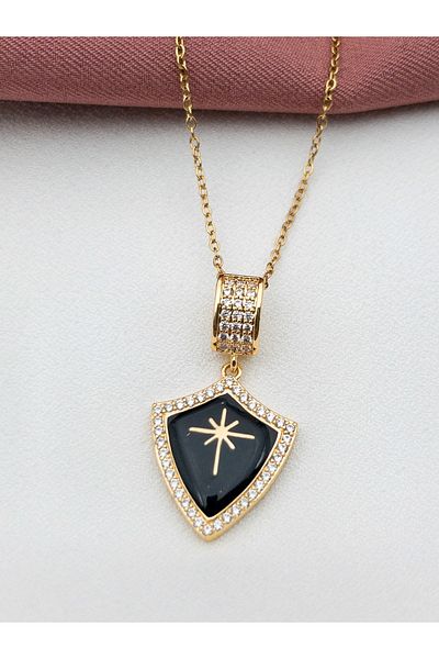 Siya Silver Tarnish Stainless Steel Zircon Stone Black Enamel Knight Polar Star Necklace