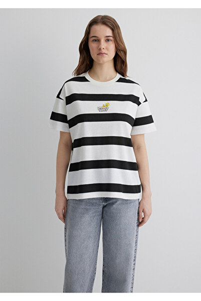 Mavi Tweety Printed Black T-Shirt Loose Fit / Loose Relaxed Cut 1613354 -85407