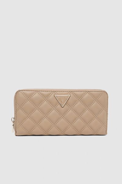 Guess GIULLY SLG محفظة نسائية كبيرة بسحاب حولها باللون البيج SWQG8748146-BEI