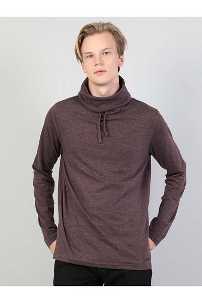Colin's Tricou mov cu mânecă lungă pentru bărbați, cu jumătate de gât țesut