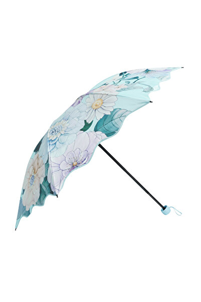 Wexta Uv 50 Dışı Ve Içi Çiçek Desenli 8 Telli Şemsiye Turkuaz