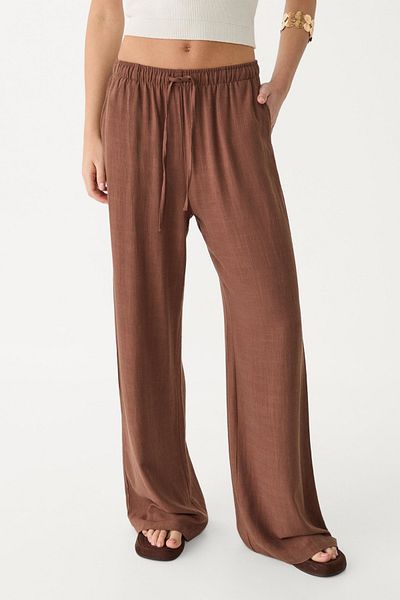 VODENS Linen Blend Loose Cut Brown Trousers