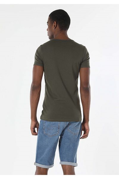 Colin's Slim Fit Crew Neck Knitted Men's Khaki Short Sleeve T-Shirt Cl 1042915