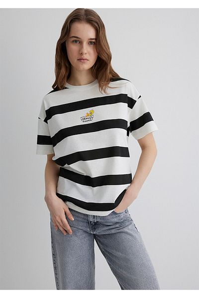 Mavi Μαύρο μπλουζάκι με στάμπα Tweety Loose Fit / Loose Relaxed Fit 1613354 -85407