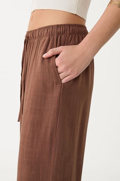VODENS Linen Blend Loose Cut Brown Trousers