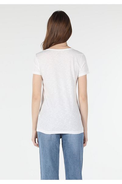Colin's Tricou alb cu mânecă scurtă pentru femei, cu decolteu în V, cu croiala normală, Cl 1034536