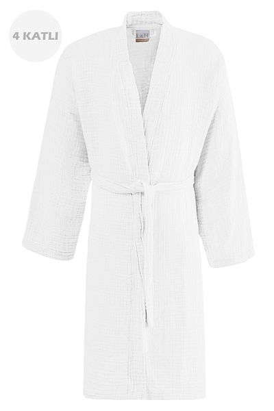 Lucy and Home Unisex Λευκό 4 στρώσεων Μουσελίνα Φόρεμα / Μπουρνούζι / Κιμονό