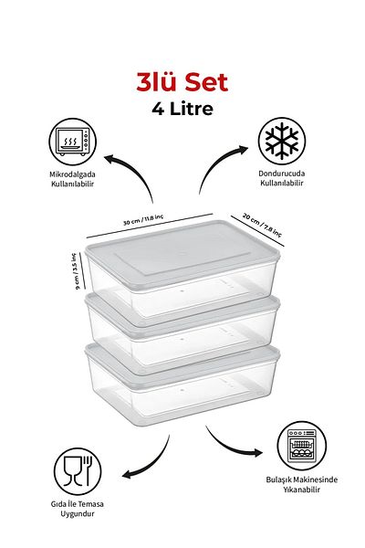 Espas Home Freshkeep Storage Container Set of 3 Suitable for Microwave and Deep Freezer - White