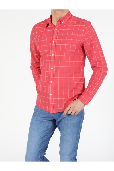 Colin's Slim Fit Shirt Neck Erkek Kirmizi Uzun Kol Gömlek