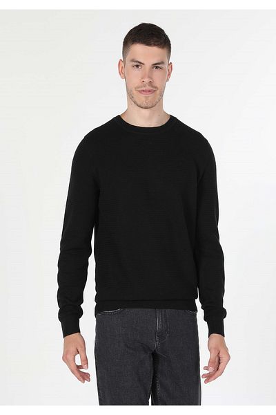 Colin's Regular Fit Round Neck Jacquard Men's Black Sweater