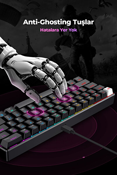 Havit Gamenote Kb903l %60 Mekanik Blended Aydınlatma Oyuncu Klavyesi - 61 Tuş - Red Switch - Eng Q