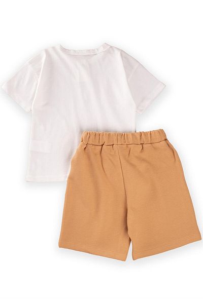 Cigit Basic Waffle Capris Set 2-7 Years Ecru
