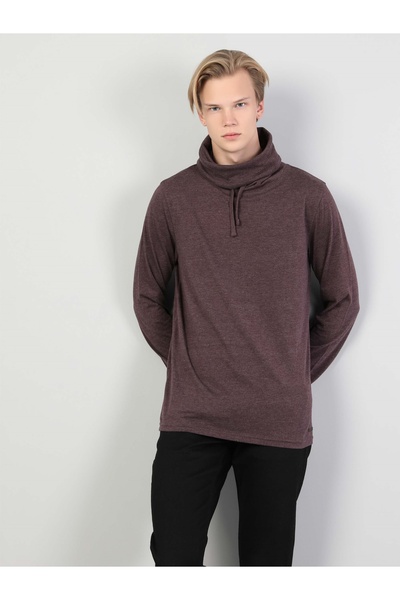 Colin's Regular Fit Yarım Balıkçı Yaka Erkek Mor Uzun Kol Tişört