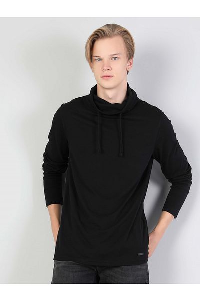 Colin's High Collar Black Men's Long Sleeve T-Shirt - Rope Detailed, Cl 1036982
