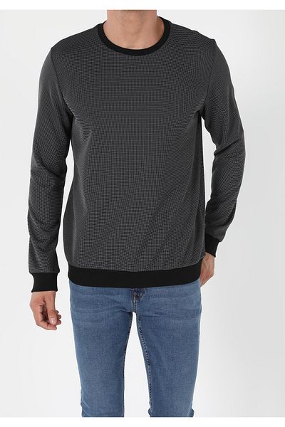 Colin's Tricou negru cu mânecă lungă pentru bărbați, cu gât rotund, cu croială normală