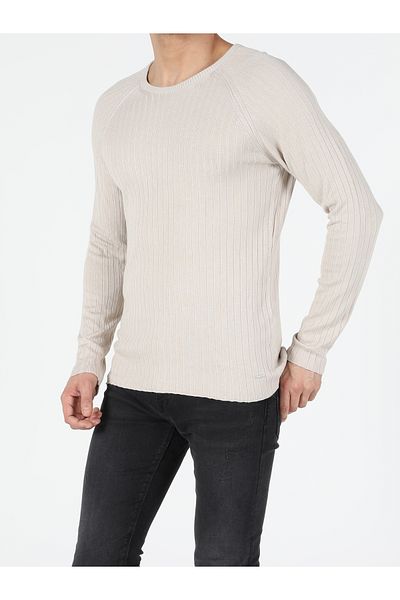 Colin's Pulover pentru bărbați, slim fit, cu gât rotund, bej