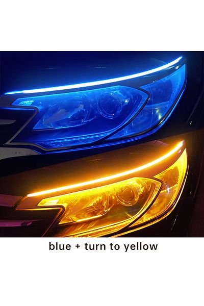 Choice 60 سم أزرق إلى أصفر قطعتين LED DRL ضوء النهار للسيارة شريط مرن مقاوم للماء مصابيح أمامية للسيارات
