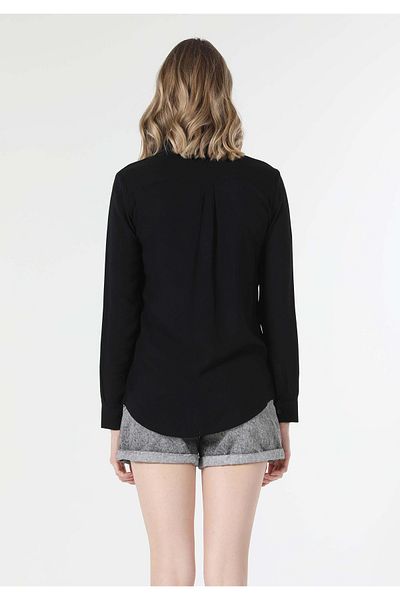 Colin's Cămașă Regular Fit Gât Solid Femei Cămașă Neagră cu mânecă lungă Cl 1050927