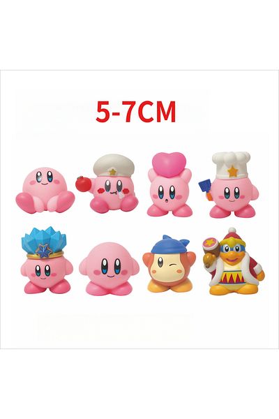 BANDAI B 8pcs 8pcs Anime Game Kirby Action Figure Cute Cartoon Pink Kirby Figurine Collection Pvc Action Fi