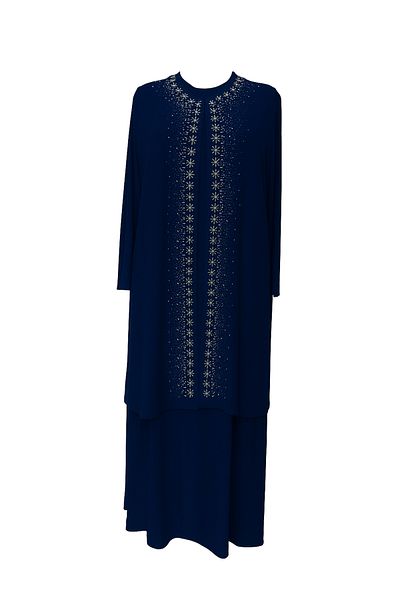 HESNA Navy Blue Large Size Stylish Stone Embroidered Mother Dress Jacket Set