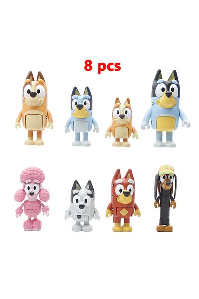 bluey 8 Pcs Bluey And Bingo Family Figures Character Model Cute Puppy Movable Joints Decorations Mini Pvc