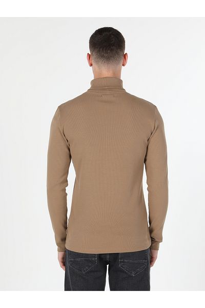 Colin's Slim Fit Half Turtleneck Plain Men's Brown Long Sleeve T-Shirt
