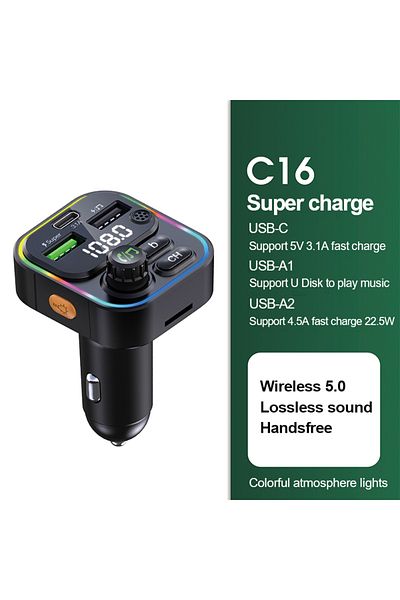 Choice C16-black Bluetooth 5.0 Fm Transmitter Handsfree Car Radio Modulator Mp3 Player With 22.5w Usb Super
