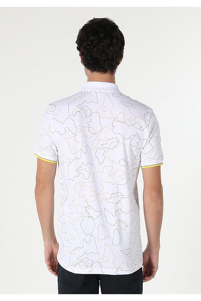 Colin's Tricou alb cu mânecă scurtă pentru bărbați, cu guler polo, cu croială normală
