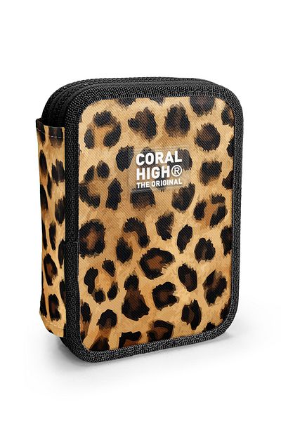 Coral High Τσάντα μολυβιού διπλής στρώσης καφέ λεοπάρ 11147