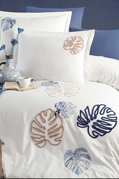 MARİBOR PALMARIVA - طقم غطاء لحاف من قماش البوبلين القطني 100% مع تفاصيل مطرزة