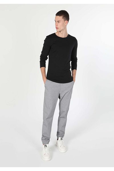 Colin's Slim Fit Round Neck Plain Men's Black Long Sleeve T-Shirt
