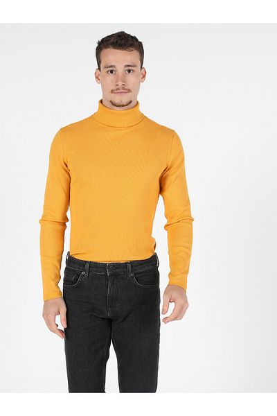 Colin's Slim Fit Half Turtleneck Plain Men's Yellow Long Sleeve T-Shirt