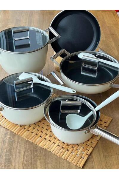 ROSSEV 9 Piece Gourmet Cast Pot Set - Cream