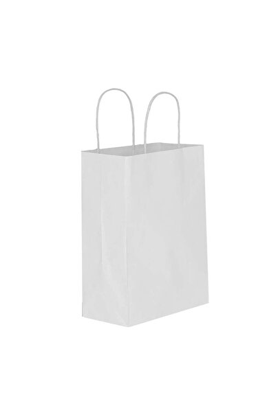 Kraft Ofis Burgu Saplı Beyaz Çanta 25 Cm X 12 Cm X 31 Cm ( 25 Adet ) ( Kağıt Poşet Çanta )
