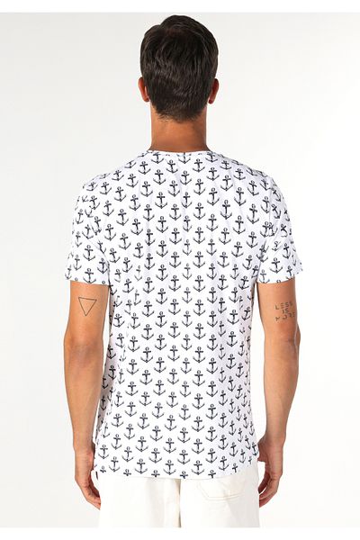 Colin's Tricou alb cu mânecă scurtă pentru bărbați, cu gât rotund, cu croială normală