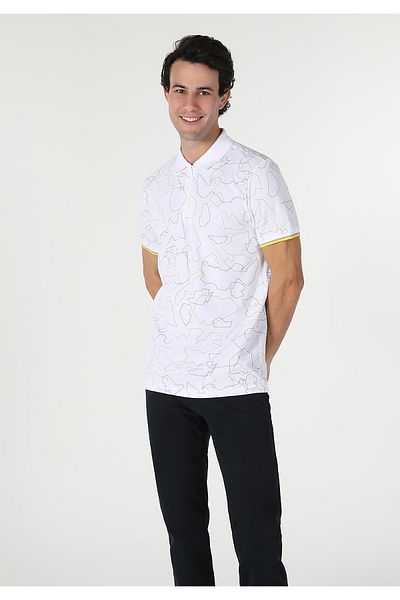 Colin's Tricou alb cu mânecă scurtă pentru bărbați, cu guler polo, cu croială normală