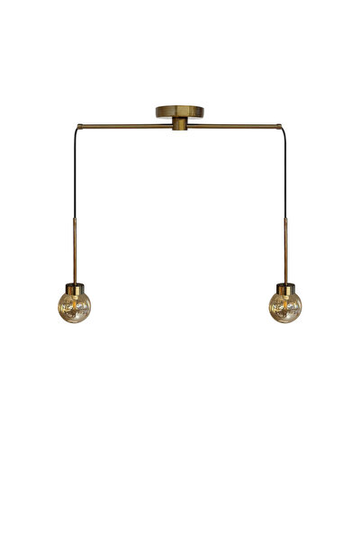 Bamyum İkili Petite Cam Bal Rengi Metal Çubuk Avize Ince Eskitme Başlık Sarkıt Restoran Salon Aydınlatma