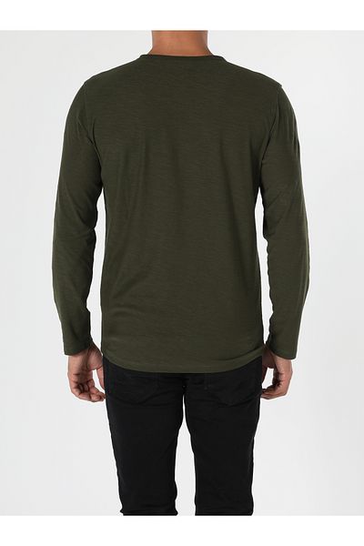 Colin's Regular Fit Round Neck Plain Men's Green Long Sleeve T-Shirt
