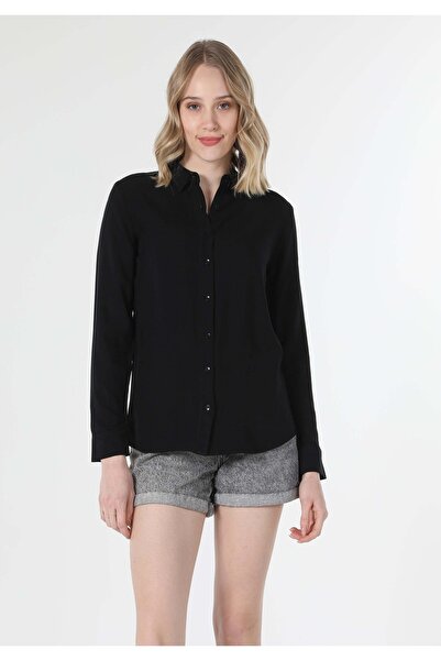 Colin's Regular Fit Shirt Neck Düz Kadın Siyah Uzun Kol Gömlek