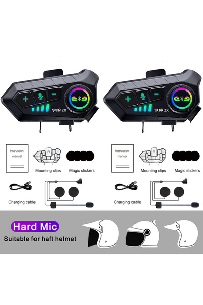 Kebidumei 2 قطعة ميكروفون صلب 1/2 قطعة خوذة دراجة نارية سماعة رأس بلوتوث إنتركوم لاسلكية إنتركومونيكاد
